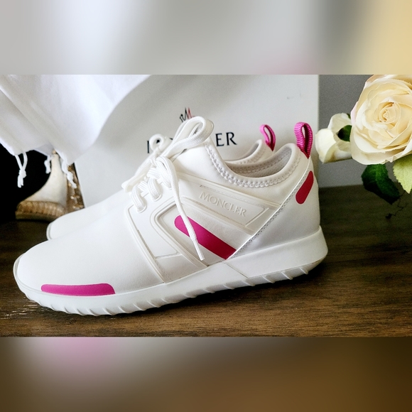 Moncler Meline Scarpa Women's Lightweight Sneakers White/Pink EU 38 US 8 - Picture 11 of 16